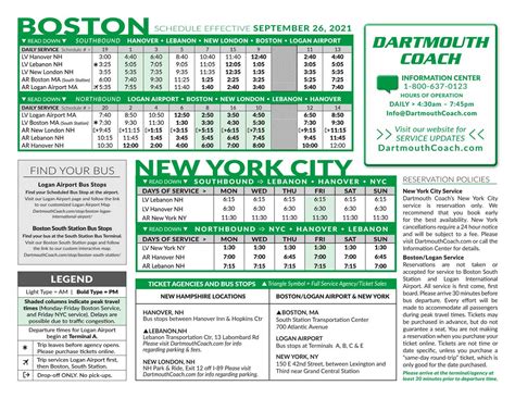 dartmouth coach bus schedule boston.